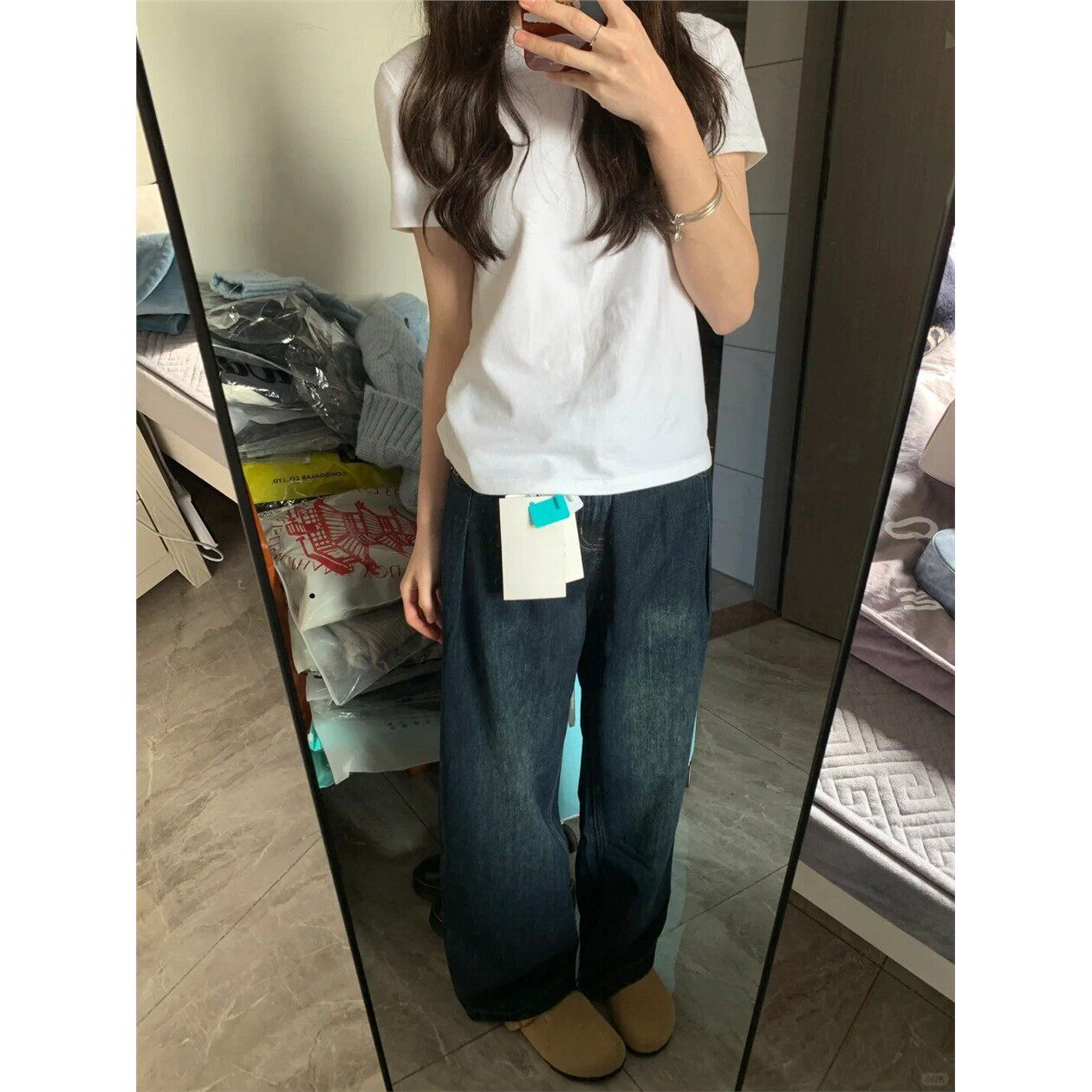 半糖温柔衣馆小个子纯棉纯白色正肩T恤女短袖宽松大尺码春秋夏季