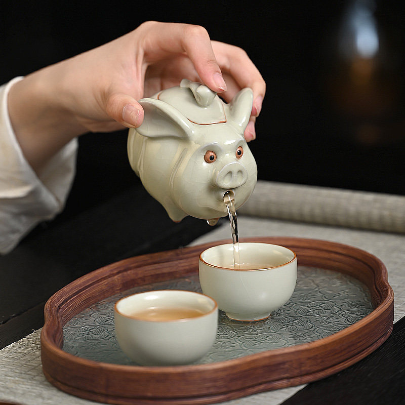 可爱小猪茶壶泡茶一壶二杯二人茶具单人创意稀奇古怪水杯生日礼物