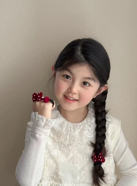 婷瑞新款新年红爱心蝴蝶结红色儿童发绳发夹女童双马尾皮筋发饰