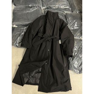 欧洲站2026秋冬新款立领长款过膝风衣羽绒服女收腰显瘦白鸭绒外套