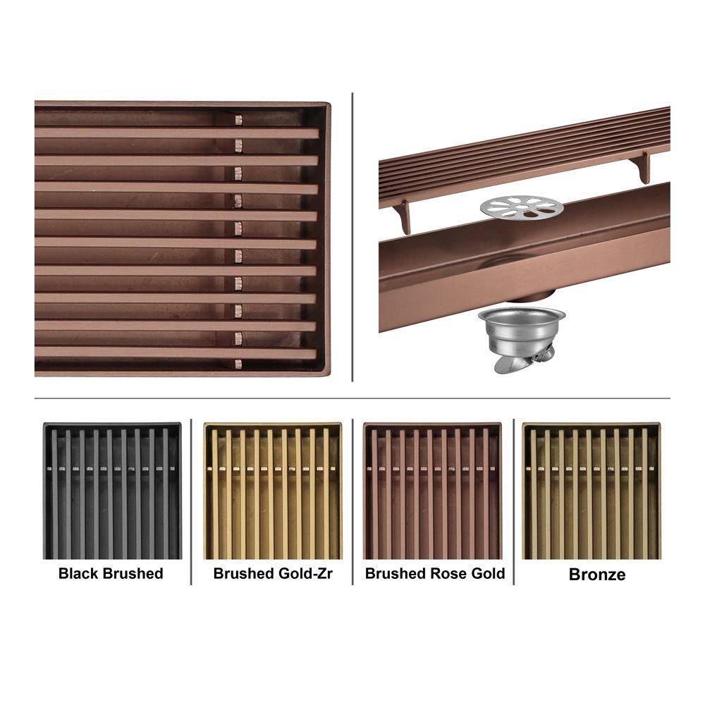 HIDEEP钢条地漏600*68mm不锈钢配翻版防臭青古铜玫瑰金枪灰拉丝金