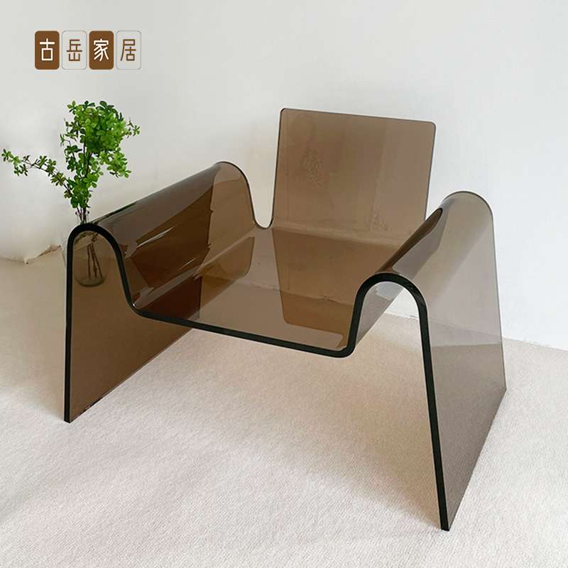 亚克力休闲椅子沙发椅透明茶色单人软包椅子家用简约网红轻奢单椅