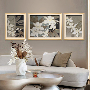 客厅沙发背景墙装 美式 饰画美餐厅三联挂画手绘花卉画