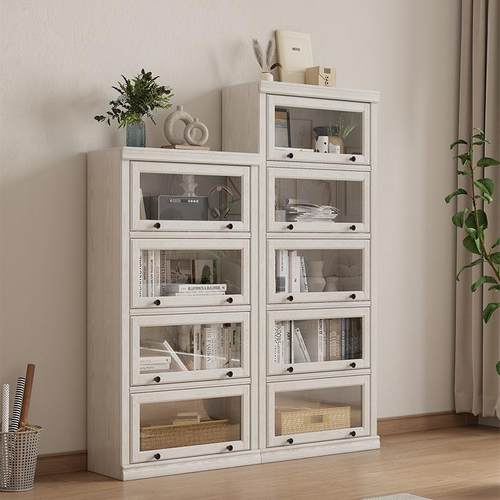 书柜带柜门一体整墙家用实木书架带玻璃门防尘客厅落地儿童储物柜