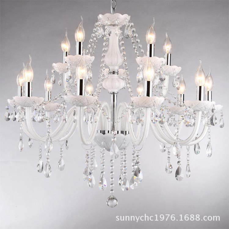 10+5双层白色水晶吊灯15头2层白玉色蜡烛吊灯适合客厅餐厅酒店工