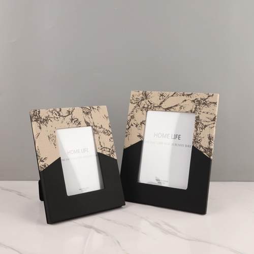 现代轻奢木质皮革相框摆件客厅卧室衣帽间样板间电视柜家居装饰品