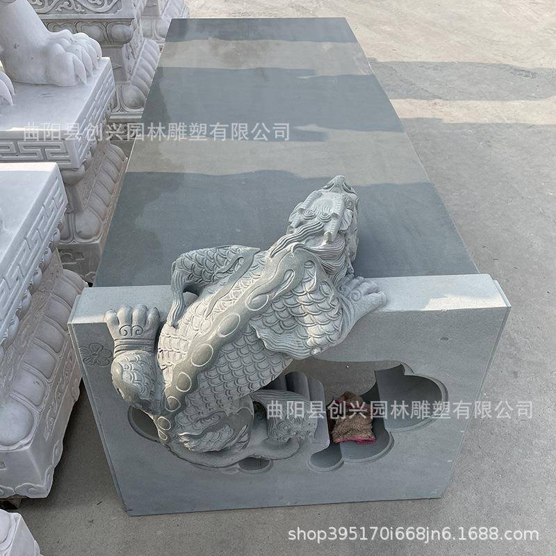 曲阳石雕办公室大理石茶桌茶台荷花莲花吸水兽茶盘神兽茶几长方桌