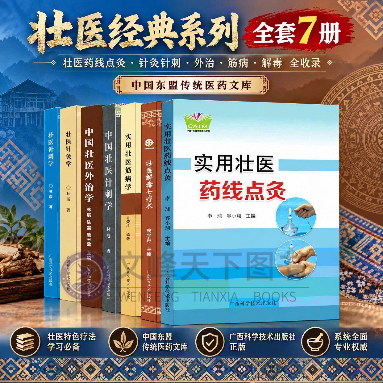 壮医经典系列全套7册 壮医药线点灸 针灸针刺 外治 筋病 解毒全收录 中国东盟传统医药文库 壮医特色疗法 中医临床必备参考书 正版