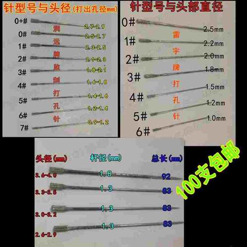 玉石打孔针雷宇针润远牌监制打孔针雷宇打孔针台钻针针鼻针100支