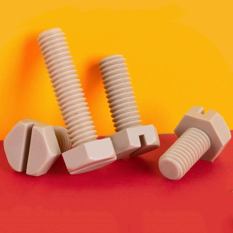 PEEK耐高温一字槽外六角螺丝塑料绝缘树脂一字槽外六角螺栓M4M5M6