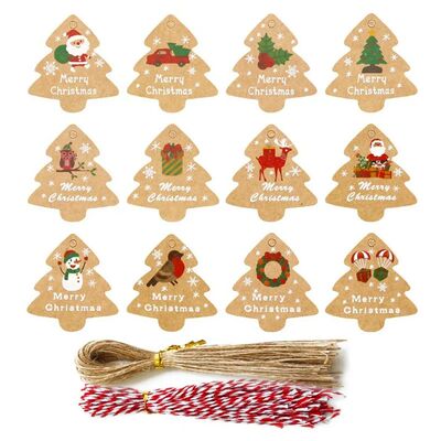 Christmas Tags Xmas Tree Shape Kraft Paper Cards Gift Bags B