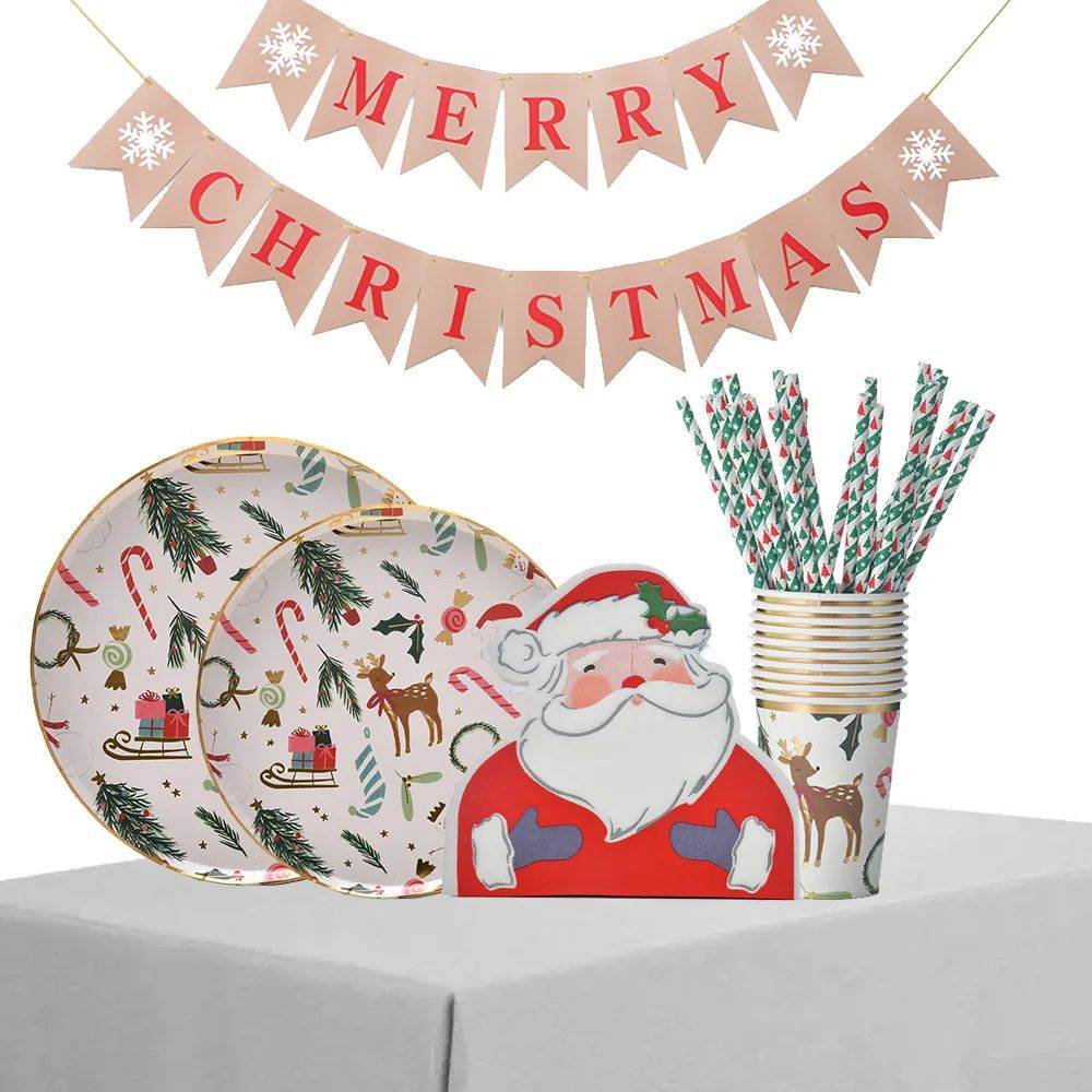 Christmas Theme Party Disposable Tableware Bronzing Paper Pl