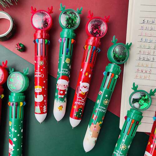 Christmas Ten-color Ballpoint Pen Cute Press Ballpoint Pen H