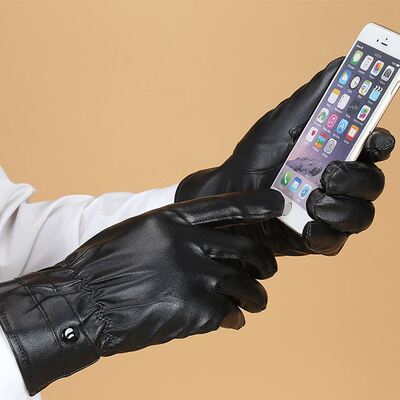 PU leather phone screen touch gloves men winter glove 手套冬