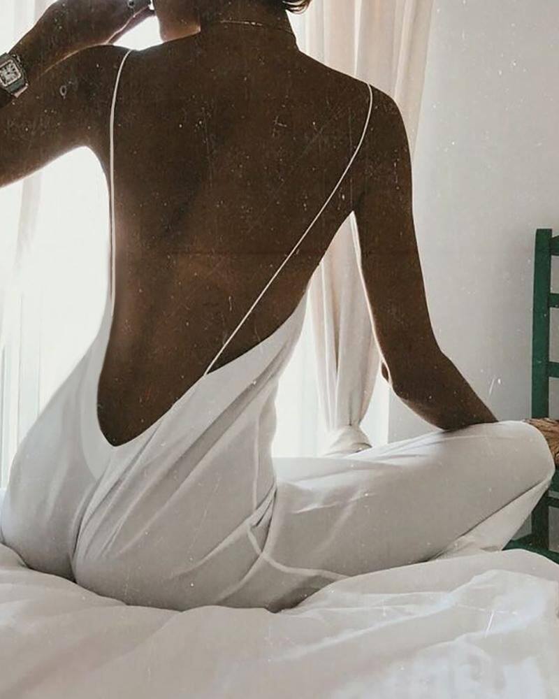 Women open back suspender Jumpsuit欧美女装白色露背吊带连体裤