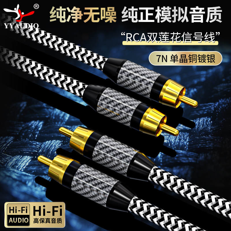 杨阳 RCA双莲花头音频信号线音响发烧单晶铜镀银二对二功放连接线