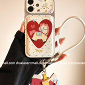 ins风马年爱心带木马挂件适用苹果17promax手机壳iphone16pro女款 15新款 13防摔14保护套皮纹小众高级感小众潮