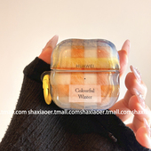 ins风蓝橙格子适用HUAWEIfreebuds5 Freebudsse蓝牙耳机壳clip1硬壳 6i女款 5i华为5保护套freeclip2新款 buds6