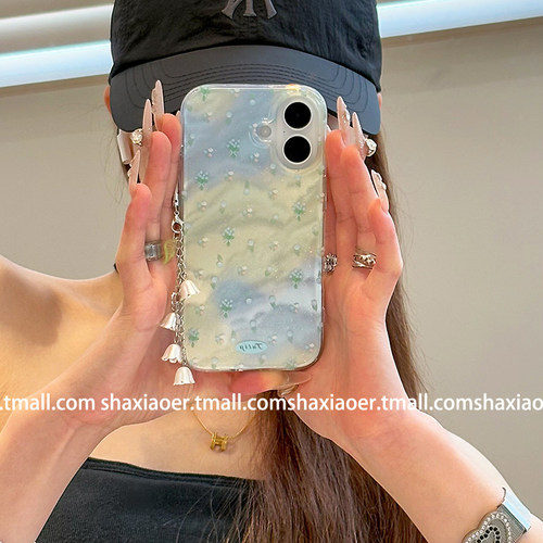 夏天渐变蓝色碎花带挂件