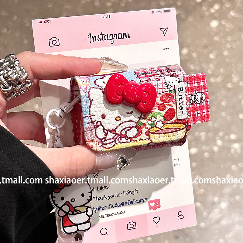 立体皮质翻盖HelloKitty适用airpodspro2苹果无线蓝牙耳机保护套airpods1/2女4新款airpods3软耳机壳可爱卡通