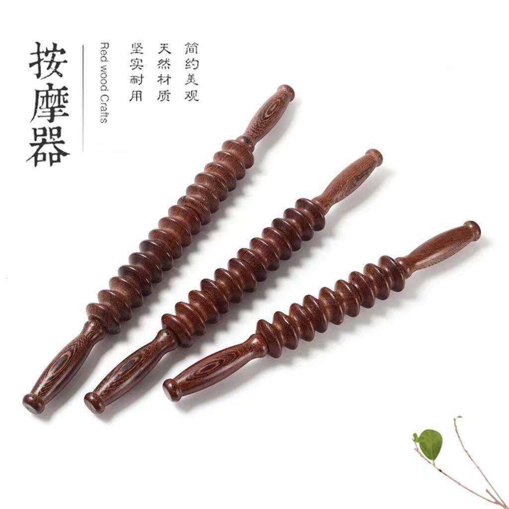 鸡翅木按摩器 瑜伽棒木质按摩滚轮式按摩器背部腰部腿部按摩棒