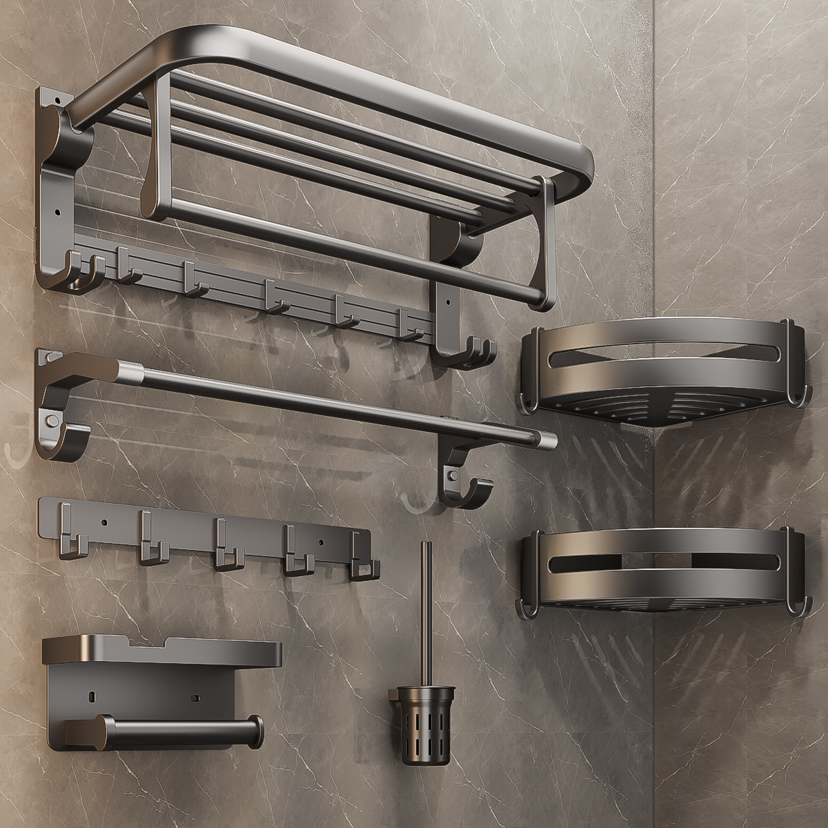 德国进口太空铝毛巾架免打孔浴室置物架枪灰色卫生间厕所挂浴巾架