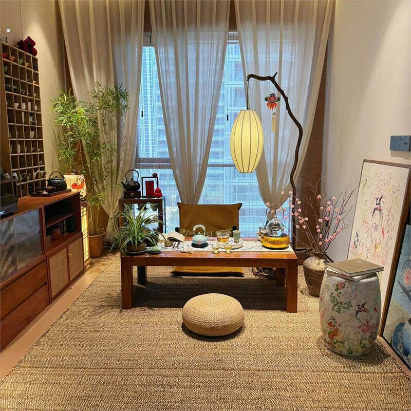 网红宋式美学氛围感茶室草编蒲团坐垫布置夏日室内打坐禅修蒲草席