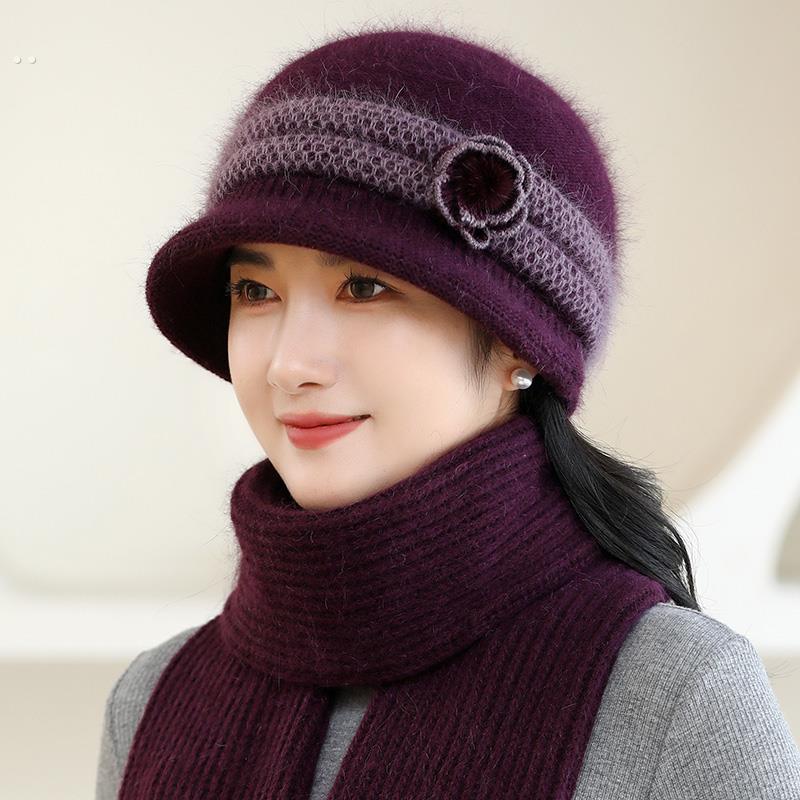 冬天帽子女士妈妈奶奶加绒优雅针织毛线帽中老年人防寒棉帽老太太
