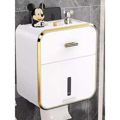 卫生间双层纸巾盒壁挂式厕纸盒免打孔防水收纳抽纸盒卷纸筒置物架