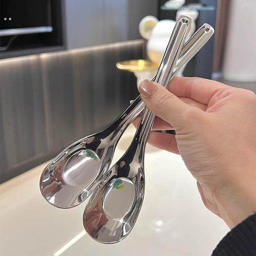 不锈钢元宝勺家用小孩喂饭勺汤勺小朋友吃饭勺子调羹勺成人勺