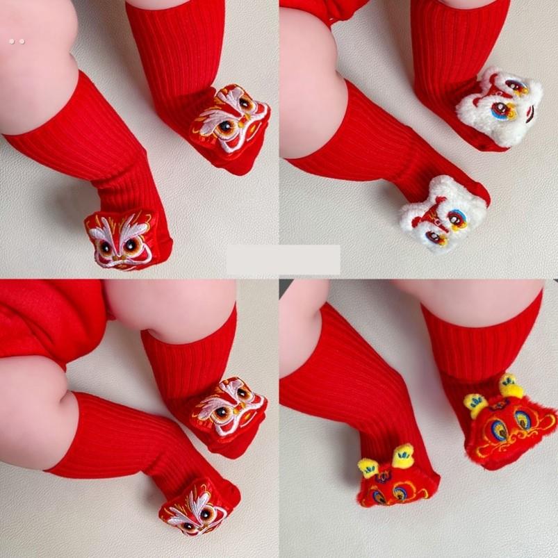 婴儿袜子冬季红色纯棉新生幼儿0-1岁男女宝宝满月周岁新年中筒袜