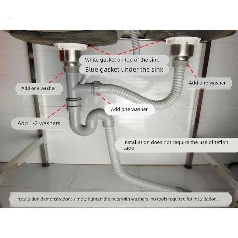 厨房不锈钢单双槽水槽下水器下水管道洗菜盆下水管配件密封防臭