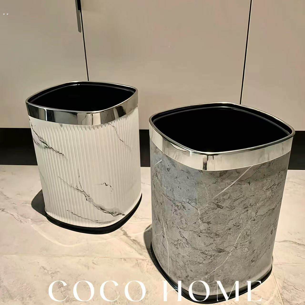 垃圾桶家用高颜值大容量客厅卫生间中古风垃圾桶无盖大理石纹方筒