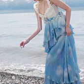 海边日记小清新甜美复古中国风无袖 吊带设计感吊带上衣半身裙套装