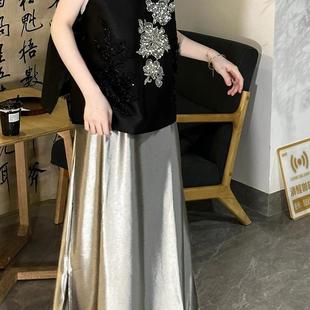 气质文艺中国风国潮无袖 2025年新中式 盘扣黑色马甲半身裙两件套女