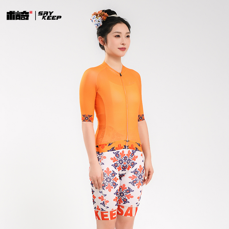 术崎SAYKEEP夏季骑行服女时尚印花泉州簪花特色娘惹装短袖背带裤