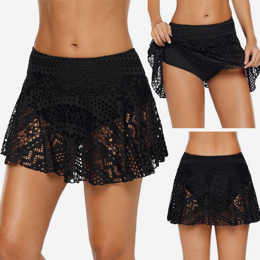 亚马逊新款镂空泳裤女士欧美性感蕾丝花边三角防走光游泳短裤