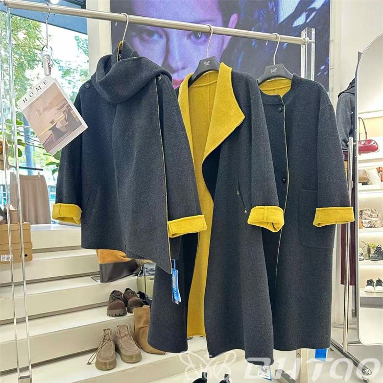 高级感时尚灰色羊毛大衣女秋冬新款中长圆领收腰气质系列款外套