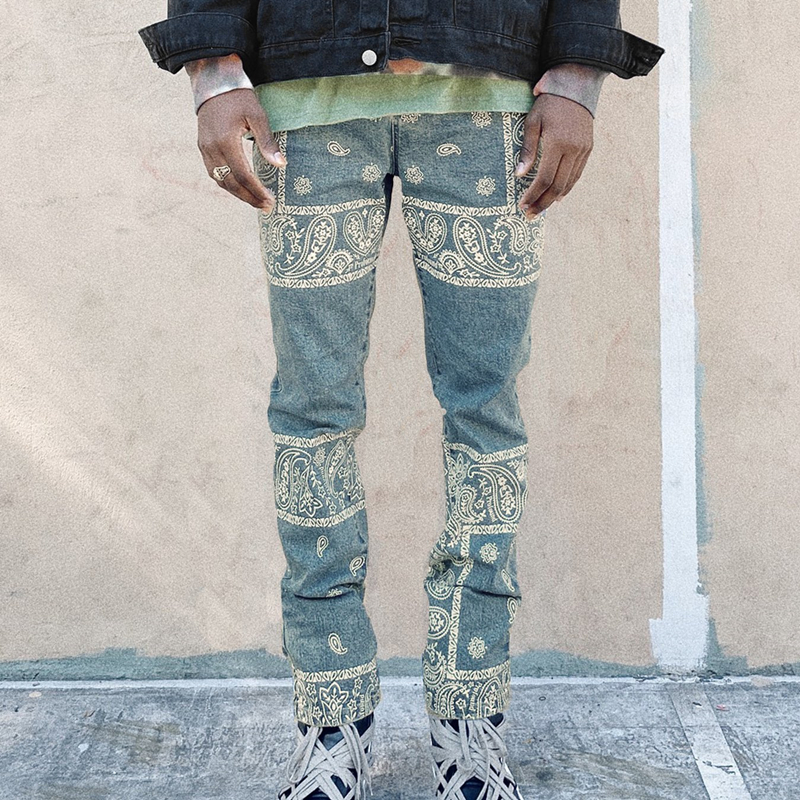 【四折】纽约设计师品牌Profound 洗水做旧复古腰果花休闲牛仔裤