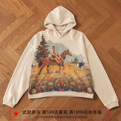 【四折】纽约设计师品牌Profound 西部油画风景印花卫衣帽衫