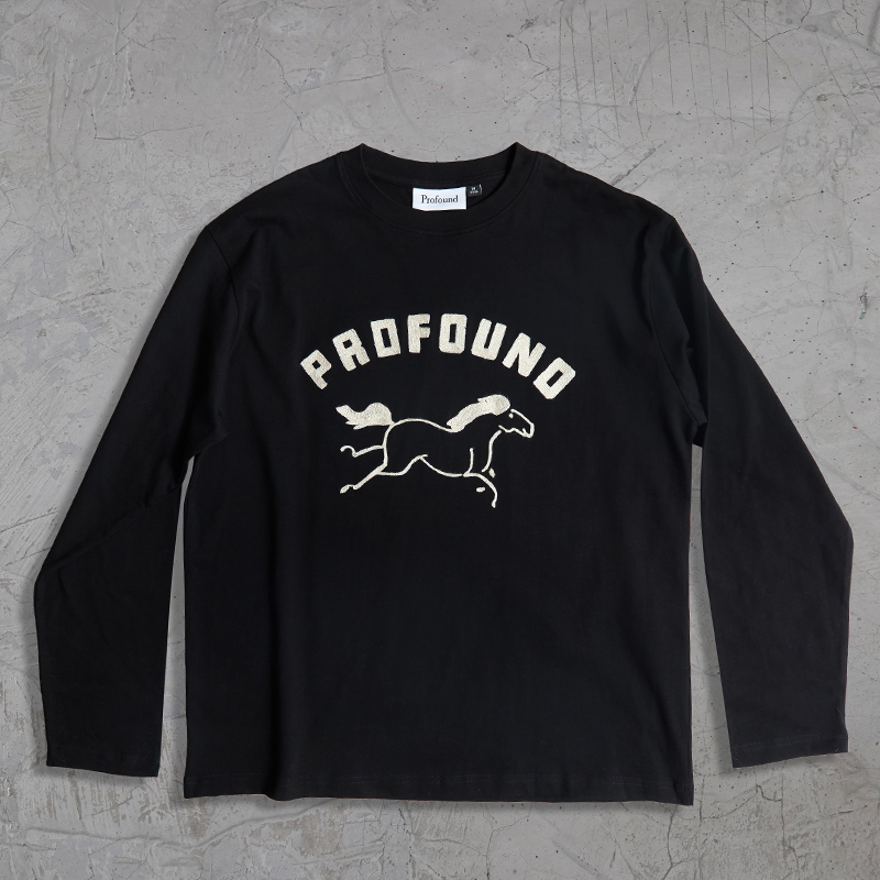 纽约潮牌Profound Foundation支线 骏马刺绣 休闲简约情侣长袖T恤