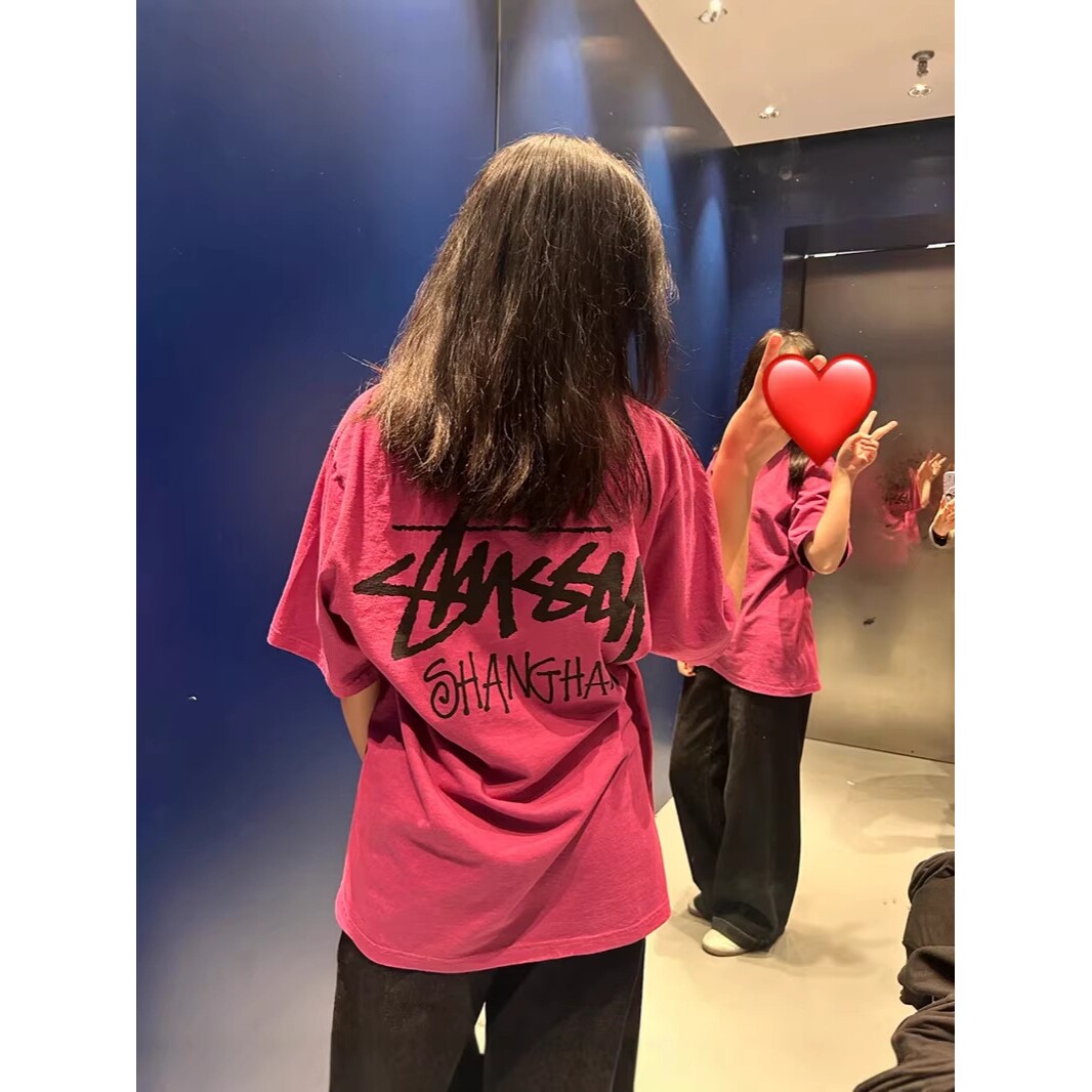 新品高版本美式潮牌城市限定春夏莓粉色短袖T恤男女情侣宽松半袖S