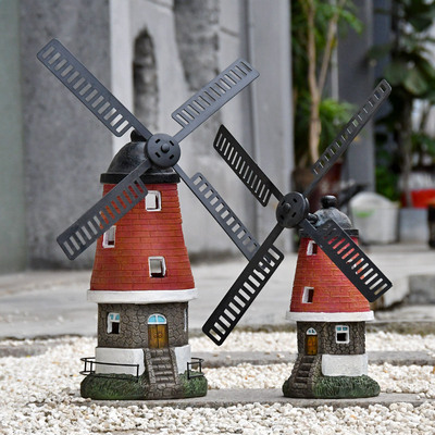 欧式覆古太阳能创意风车摆件酒吧电视柜咖啡馆装饰品模型工艺道具