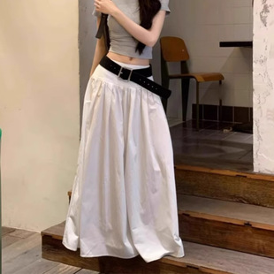 韩系夏季高腰休闲风半身裙甜酷辣妹通勤穿搭a字长裙大摆伞裙染色