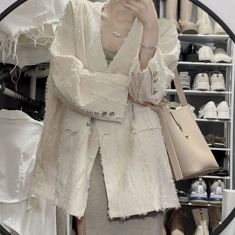 小香风长袖西装外套女春装2026设计感小众中长款西服上衣