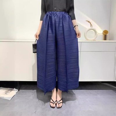 夏季新款横褶裤子女九分裤宽松直筒高腰百搭显瘦小众女装