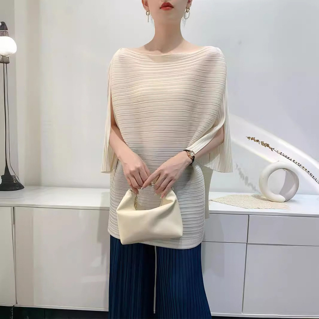 褶皱上衣女舒适休闲不规则开叉一字肩宽松显瘦衣服设计感小众