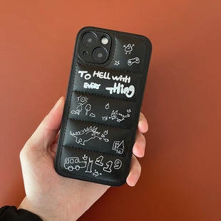 卡通插画羽绒服适用三星s22ultra手机壳硅胶s22+男女款a73全包a53