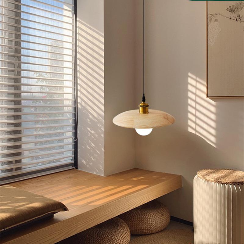 创意日式吊灯原木餐厅灯复古侘寂民宿卧室床头吧台小灯实木茶室灯