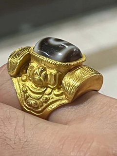 戒指式男女天珠藏开口指环戒镶嵌合成金色民族风款小众设计潮流